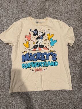Disney Cream Mickey's Birthdayland Graphic Tee with Colorful Balloons